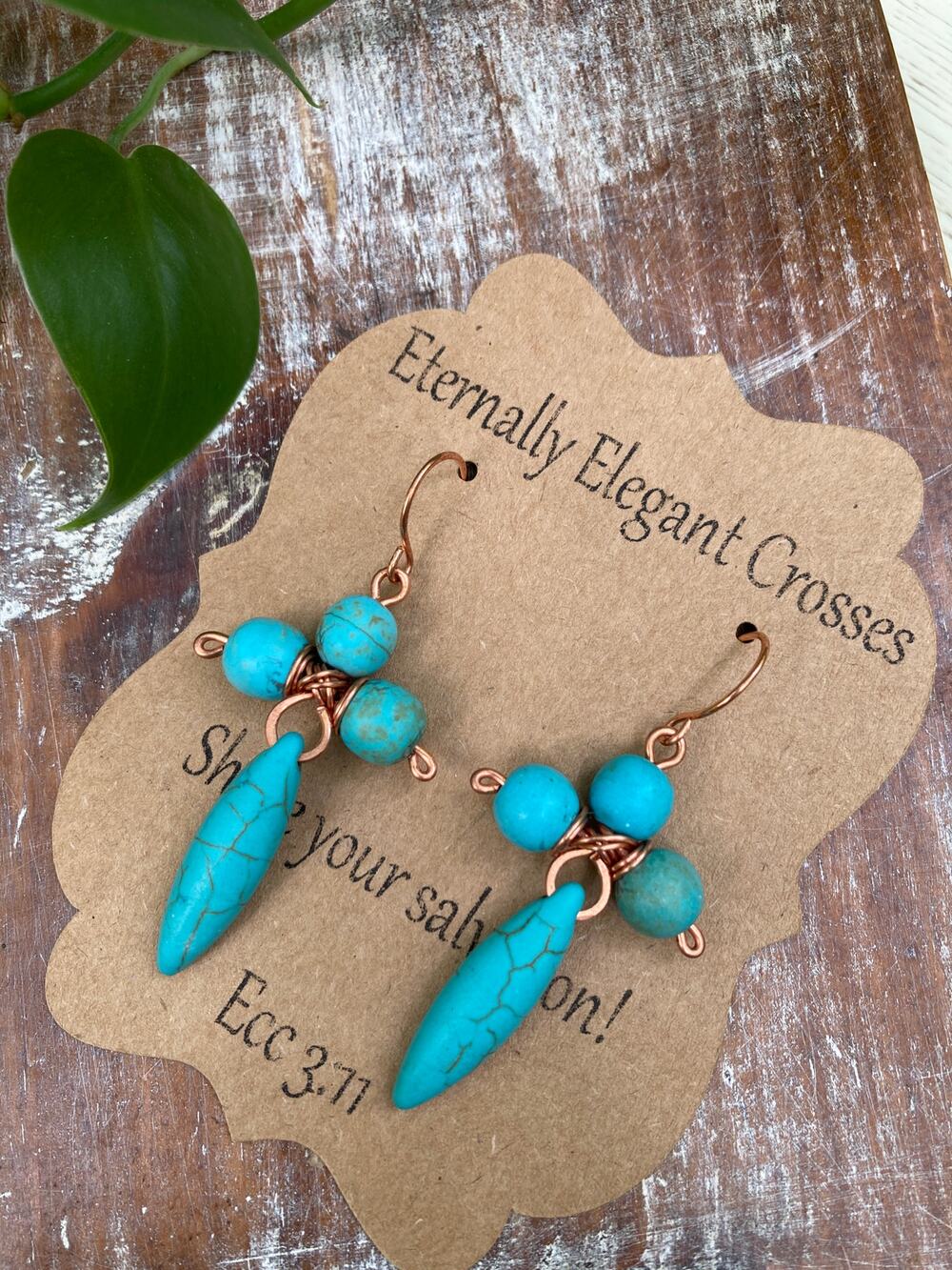 Blue Howlite Cross Dangle Earrings